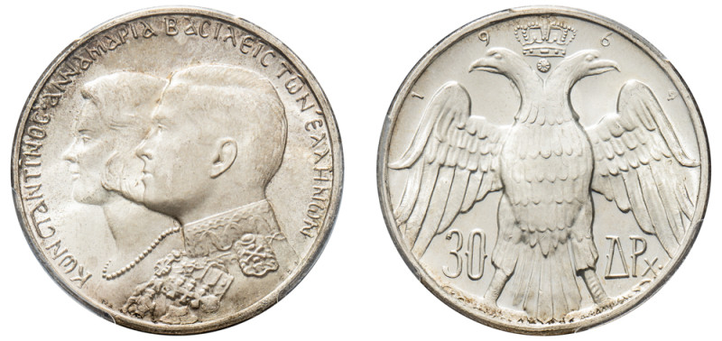 Greece, King Constantine II, 1964-1973. 30 Drachmai, 1964, Royal Marriage, Kongs...