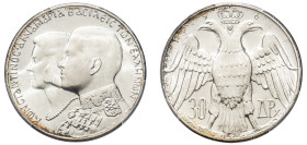 Greece, King Constantine II, 1964-1973. 30 Drachmai, 1964, Royal Marriage, Kongsberg mint (KM87; Divo 124).

Graded MS66 PCGS.