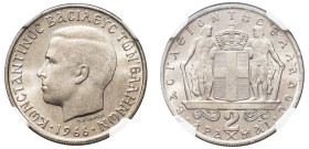 Greece, King Constantine II, 1964-1973. 2 Drachmai, 1966, First Type, Kremnitz mint (KM90; Divo 127).

Graded MS66 NGC.