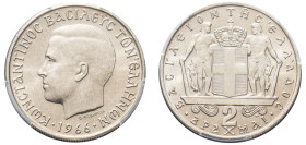 Greece, King Constantine II, 1964-1973. 2 Drachmai, 1966, First Type, Kremnitz mint (KM90; Divo 127).

Graded MS66 PCGS.
