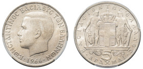 Greece, King Constantine II, 1964-1973. 5 Drachmai, 1966, First Type, Kremnitz mint (KM91; Divo 126).

Graded MS66 PCGS.
