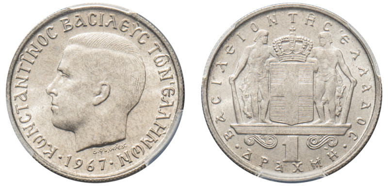 Greece, King Constantine II, 1964-1973. Drachma, 1967, First Type, Kremnitz mint...