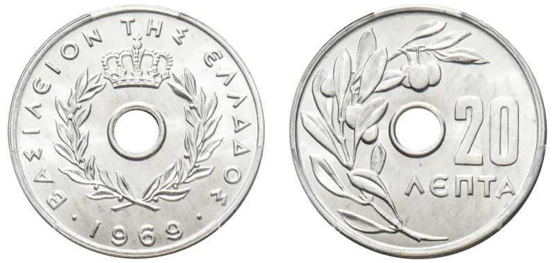 Greece, King Constantine II, 1964-1973. 20 Lepta, 1969, First Type, Kremnitz min...