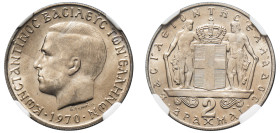 Greece, King Constantine II, 1964-1973. 2 Drachmai, 1970, First Type, Kremnitz mint (KM90).

Graded MS65 NGC.