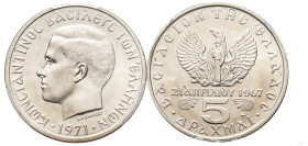 Greece, King Constantine II, 1964-1973. 5 Drachmai, 1971, Second Type, Athens mint (KM100).

Graded MS67 PCGS.
