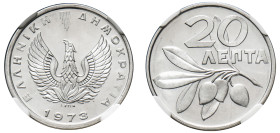 Greece, Republic, 1973-1974. 20 Lepta, 1973 B, Athens mint (KM105).

Graded MS67 NGC.
