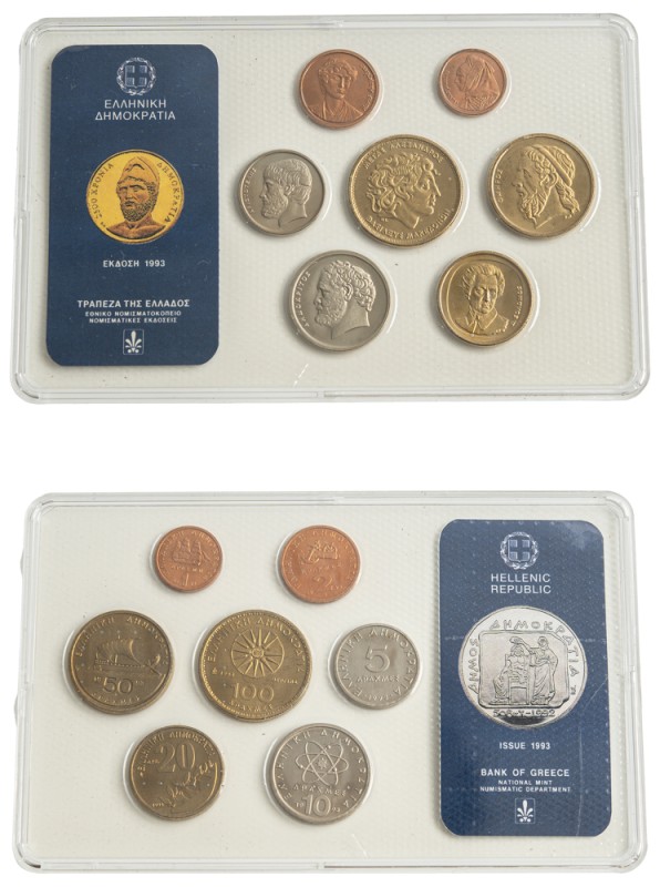 Greece, Third Republic, 1974-. Official set of 1-2-5-10-20-50-100 Drachmai, 1993...