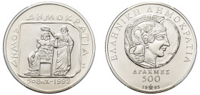 Greece, Third Republic, 1974-. AR Proof 500 Drachmai, 1993, Athens mint, 2500th Anniversary of Democracy (KM160).

Graded PR69 Deep Cameo PCGS.