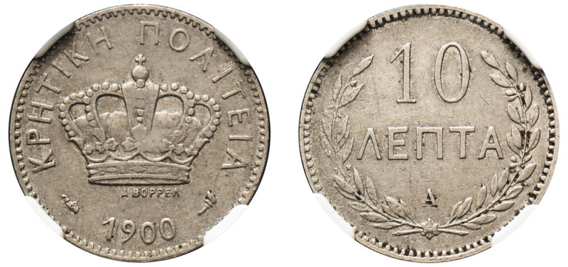 Greece, Crete, Prince George, 1898-1906. 10 Lepta, 1900 A, Paris mint, medal ali...