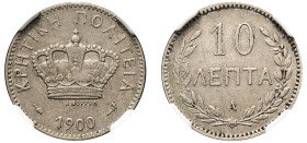 Greece, Crete, Prince George, 1898-1906. 10 Lepta, 1900 A, Paris mint, medal alignment variety (KM4.2; Divo -).

Graded VF Details, Surface Hairlines ...