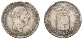 Greece, Crete, Prince George, 1898-1906. 50 Lepta, 1901, Paris mint (KM6; Divo 133).

Graded VF25 PCGS.