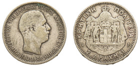 Greece, Crete, Prince George, 1898-1906. 2 Drachmai, 1901, Paris mint, 9.84g (KM8; Divo 131).

Fine.