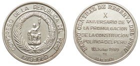 Peru, Republic, 1822-. AR (.925) Medal, 1989, for the Promulgation of the Political Constitution of Peru, 33.71g.

Uncirculated.
