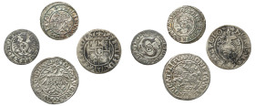 Poland, Sigismund II Augustus (1), 1548-1572, Sigismund III Vasa (3), 1587-1632. Lot of 4 coins comprising 1/2 Groat, 1547, Vilnius mint, 1.07g (Kopic...