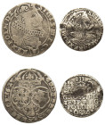 Poland, Sigismund III Vasa, 1587-1632. Lot of 2 coins comprising 3 Groschen (Trojak), 1594, Malbork mint, 2.52g (Iger M.94) and 6 Groschen, 1625, Krak...