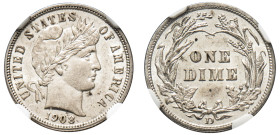 USA, Federal Republic, 1776-. “Barber” Dime (10 Cents), 1908 D, Denver mint (KM113).

Graded AU58 NGC.