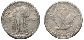 USA, Federal Republic, 1776-. “Standing Liberty” Quarter Dollar (25 Cents), 1923 S, San Francisco mint (KM145).

Graded AU Details, Cleaned PCGS.