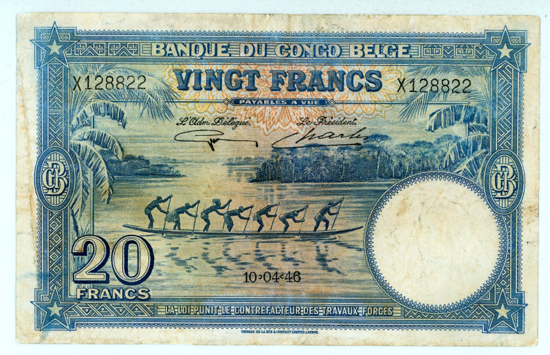 Belgian Congo
Banque du Congo Belge
20 Francs, 10 April 1946
Without “Émission” ...