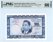 Equatorial Guinea 
Banco Central 
1.000 Pesetas Guineanas, 12 October 1969
S/N 0327312
Printer: FNMT
Watermark: King & Queen
Pick 3

Graded Gem Uncirc...