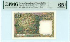 French Somaliland - Djibouti
Trésor Public
100 Francs, ND (1952)
S/N O.146 755 003638755
Watermark: Woman’s Head
Pick 26

Graded Gem Uncirculated 65 E...