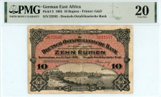 German East Africa
Deutsch-Ostafrikanische Bank
10 Rupien, 15 June 1905
S/N 32593
Printer: G&D
Pick 2

Graded Very Fine 20 PMG.