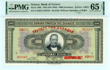 Greece
Bank of Greece (ΤΡΑΠΕΖΑ ΤΗΣ ΕΛΛΑΔΟΣ)
1.000 Drachmai, 4 November 1926 (ND 1928)
Red bar without signature at right
S/N ΛΘ013 367810
Printer: ABN...