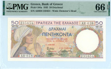 Greece
Bank of Greece (ΤΡΑΠΕΖΑ ΤΗΣ ΕΛΛΑΔΟΣ)
50 Drachmai, 1 September 1935
S/N AH038 235654
Watermark: Demeter’s Head
Pick 104a; Pitidis 103

Graded Ge...