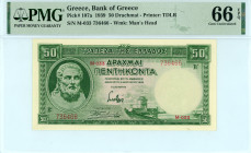 Greece
Bank of Greece (ΤΡΑΠΕΖΑ ΤΗΣ ΕΛΛΑΔΟΣ)
50 Drachmai, 1st January 1939
S/N M-033 736466
Printer: TDLR
Watermark: Man’s Head
Pick 107a; Pitidis 106
...