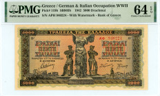 Greece
Bank of Greece (ΤΡΑΠΕΖΑ ΤΗΣ ΕΛΛΑΔΟΣ)
German & Italian Occupation WWII
5.000 Drachmai, 20th June 1942
With watermark
S/N ΑΦ 940224
Pick 119a; Pi...