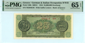 Greece
Bank of Greece (ΤΡΑΠΕΖΑ ΤΗΣ ΕΛΛΑΔΟΣ)
German & Italian Occupation WWII
25.000.000 Drachmai, 10th August 1944
Large serial numbers before letters...