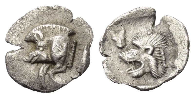 Mysien. Kyzikos.

 Hemiobol (Silber). Ca. 450 - 400 v. Chr.
Vs: Vorderteil ei...