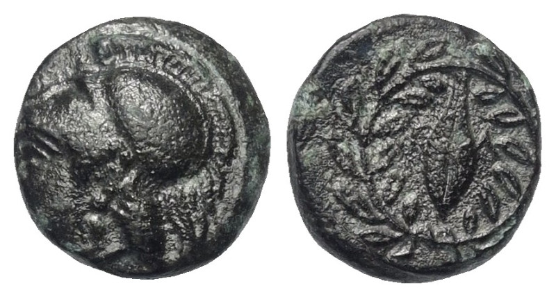 Aiolis. Elaia.

 Bronze. 4. - 3. Jhdt. v. Chr.
Vs: Kopf der Athena mit korint...