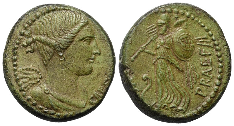 Iulius Caesar.

 Dupondius (Messing). 45 v. Chr. unbekannte Münzstätte.
Vs: C...