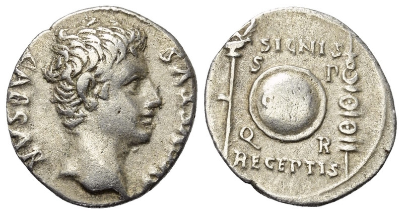 Augustus (31 v. - 14 n. Chr.).

 Denar (Silber). 19 v. Chr. Ungesicherte Münzs...