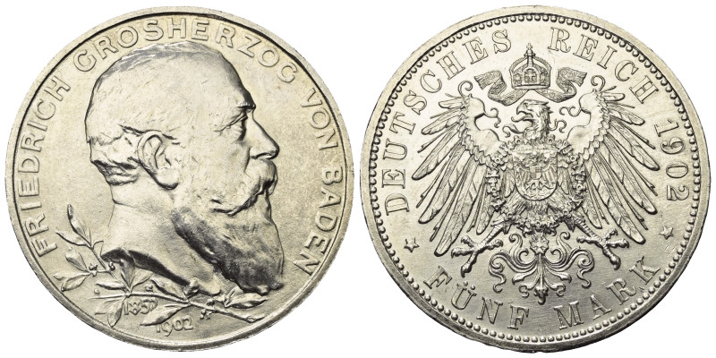 Kaiserreich. Baden. Friedrich I. (1856 - 1907).

 5 Mark (Silber). 1902. Karls...