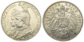 Kaiserreich. Preußen. Wilhelm II. (1888 - 1918).

 2 Mark (Silber). 1901. Berlin.
Auf das 200-jährige Bestehen des Königreichs.
Vs: Gestaffelte Bü...