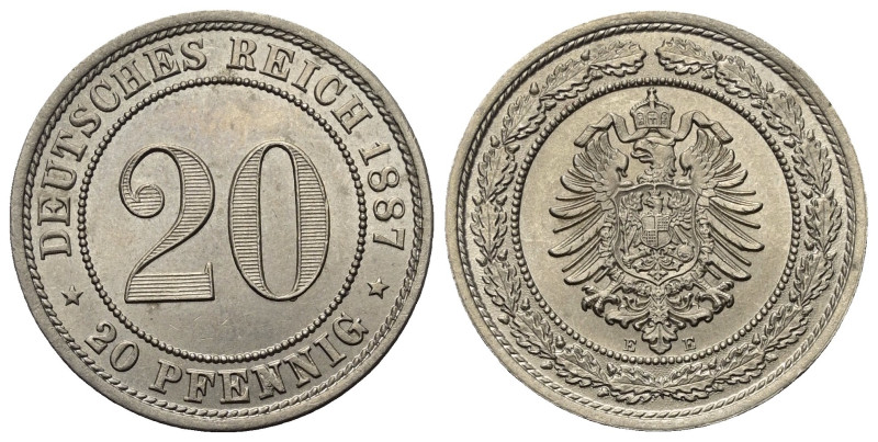 Kaiserreich. Kleinmünzen.

 20 Pfennig (Silber). 1887 E.
Vs: Wertzahl.
Rs: R...