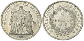 Frankreich. Dritte Republik (1870 - 1940).

 5 Francs (Silber). 1875. Paris.
Vs: Herkules mit zwei weiblichen Gestalten (sog. Herkules Gruppe).
Rs...