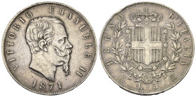 Italien. Königreich. Vittorio Emanuele II. (1861 - 1878).

 5 Lire (Silber). 1871. Mailand.
Vs: Kopf nach rechts. 
Rs: Wappen im Loorbeerkranz, da...
