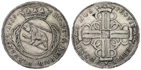 Schweiz. Bern.

 1/4 Taler (Silber). 1759.
Vs: Bekröntes Wappen zwischen Zweigen.
Rs: Bekröntes Monogramm das ein Kreuz ergibt.

30 mm. 8,04 g. ...