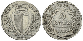 Schweiz. Luzern.

 5 Batzen (Silber). 1814.
Vs: Wappen in Kranz.
Rs: Wertbezeichnung in Eichenkranz, darunter Jahreszahl.

25 mm. 4,12 g. 

HM...