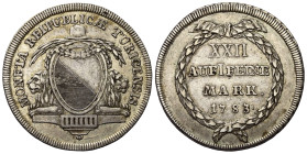 Schweiz. Zürich - Stadt.

 1/2 Taler (Silber). 1783.
Vs: Wappen.
Rs: Wertbezeichnung und Jahreszahl in Kranz.

32 mm. 12,50 g. 

HMZ 1165p.
 ...