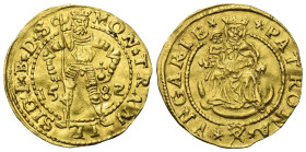 Siebenbürgen. Sigismund Bathori (1581 - 1602).

 Dukat (Gold). 1582. Hermannstadt (Sibiu / Nagyszeben).
Vs: Heiliger Ladislaus in Rüstung frontal s...