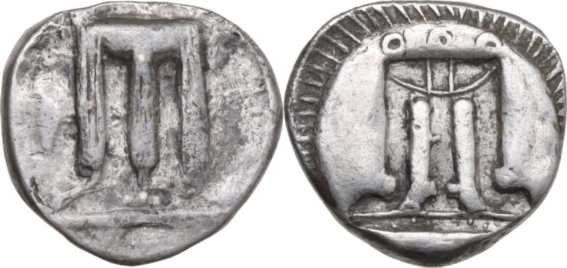 Greek Italy. Bruttium, Kroton. AR Stater, 480-430 BC. Obv. Tripod; to left, mars...