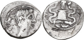 Augustus (27 BC - 14 AD). AR Quinarius, uncertain mint, 29-26 BC. Obv. CAESAR IMP VII. Bare head right. Rev. ASIA RECEPTA. Victory, draped, standing l...