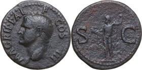 Agrippa (died 12 BC). AE As, Rome mint, struck under Caligula, 37-41. Obv. M AGRIPPA L F COS III. Head left, wearing rostral crown. Rev. S C. Neptune,...