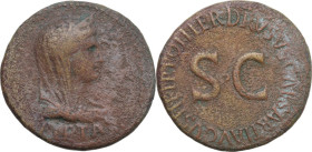 Nero Claudius Drusus (died in 9 AD). AE Dupondius, struck under Tiberius, 22-23. Obv. PIETAS. Veiled, diademed, and draped bust of Julia Augusta (Livi...