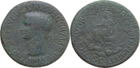 Nero Claudius Drusus (died in 9 AD). AE Sestertius, struck under Claudius, 50-54. Obv. NERO CLAVDIVS DRVSVS GERMANICVS IMP. Bare head of Nero Claudius...