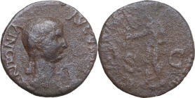 Antonia, daughter of Mark Anthony and Octavia (died 45 AD). AE Dupondius, 41-42. Obv. ANTONIA AVGVSTA. Draped bust right. Rev. TI CLAVDIVS CAESAR AVG ...