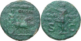 Germanicus (died in 19 AD). AE Dupondius, struck under Caligula, 37-41. Obv. GERMANICVS CAESAR. Germanicus, bare-headed and cloaked, standing in quadr...